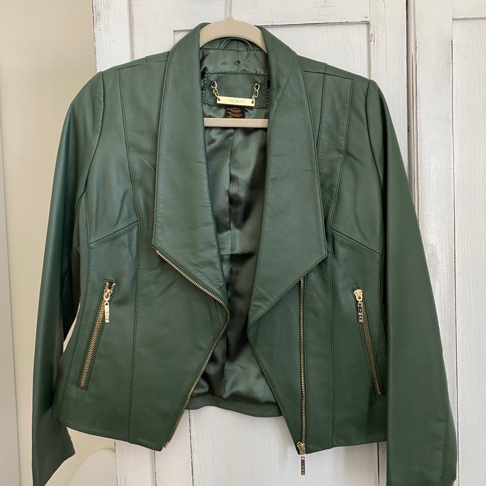 Green faux leather Iman jacket - XS